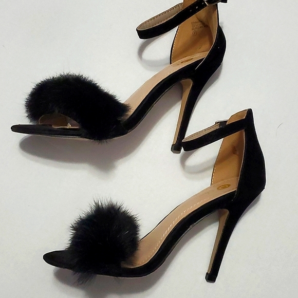 Chase & Chloe Edward Black Fluffy Fuzzy Party Evening Heels 7 - Picture 8 of 12